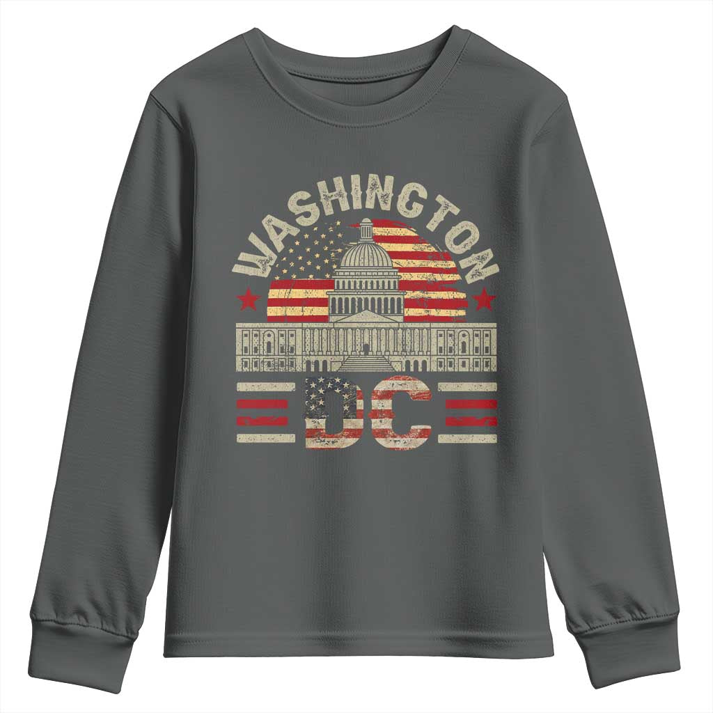 Washington DC Youth Sweatshirt Retro US Flag Souvenir Gift TS10 Dark Heather Print Your Wear