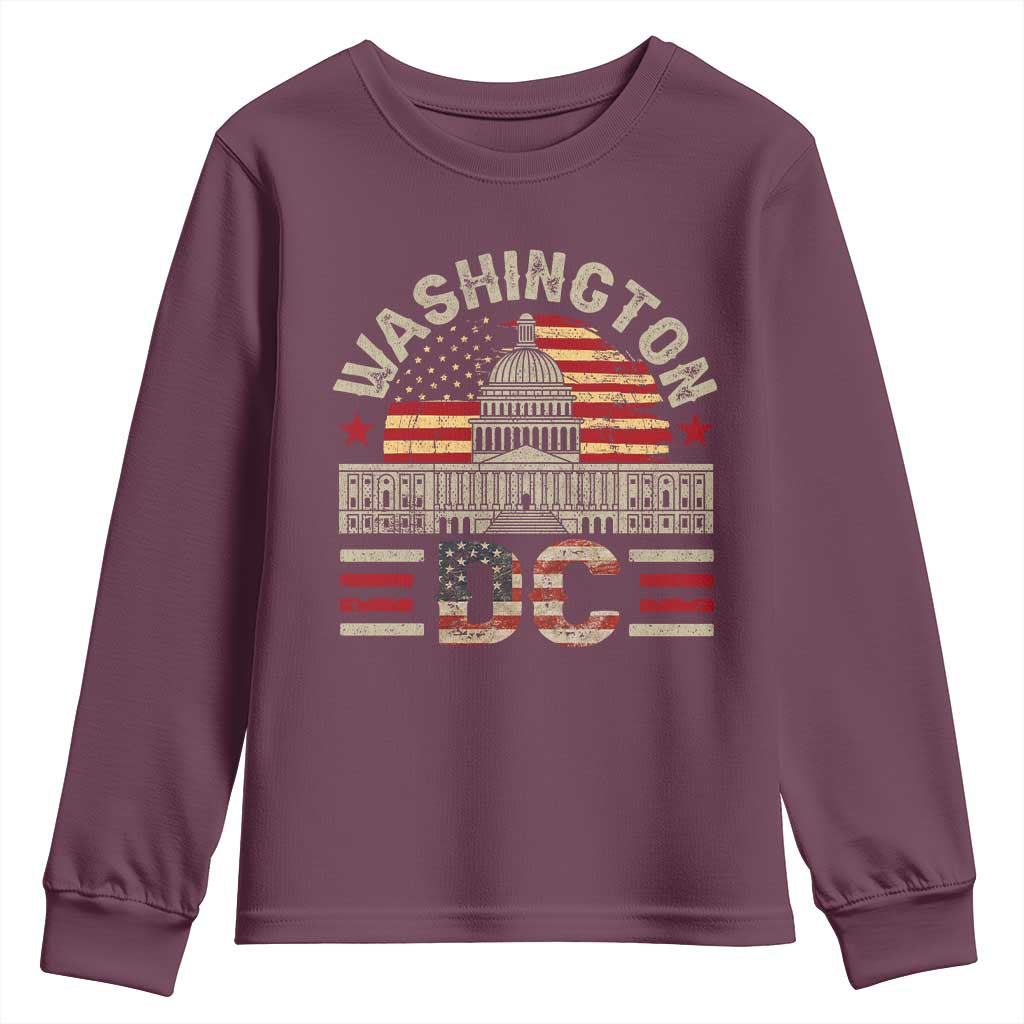 Washington DC Youth Sweatshirt Retro US Flag Souvenir Gift TS10 Maroon Print Your Wear