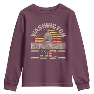 Washington DC Youth Sweatshirt Retro US Flag Souvenir Gift TS10 Maroon Print Your Wear