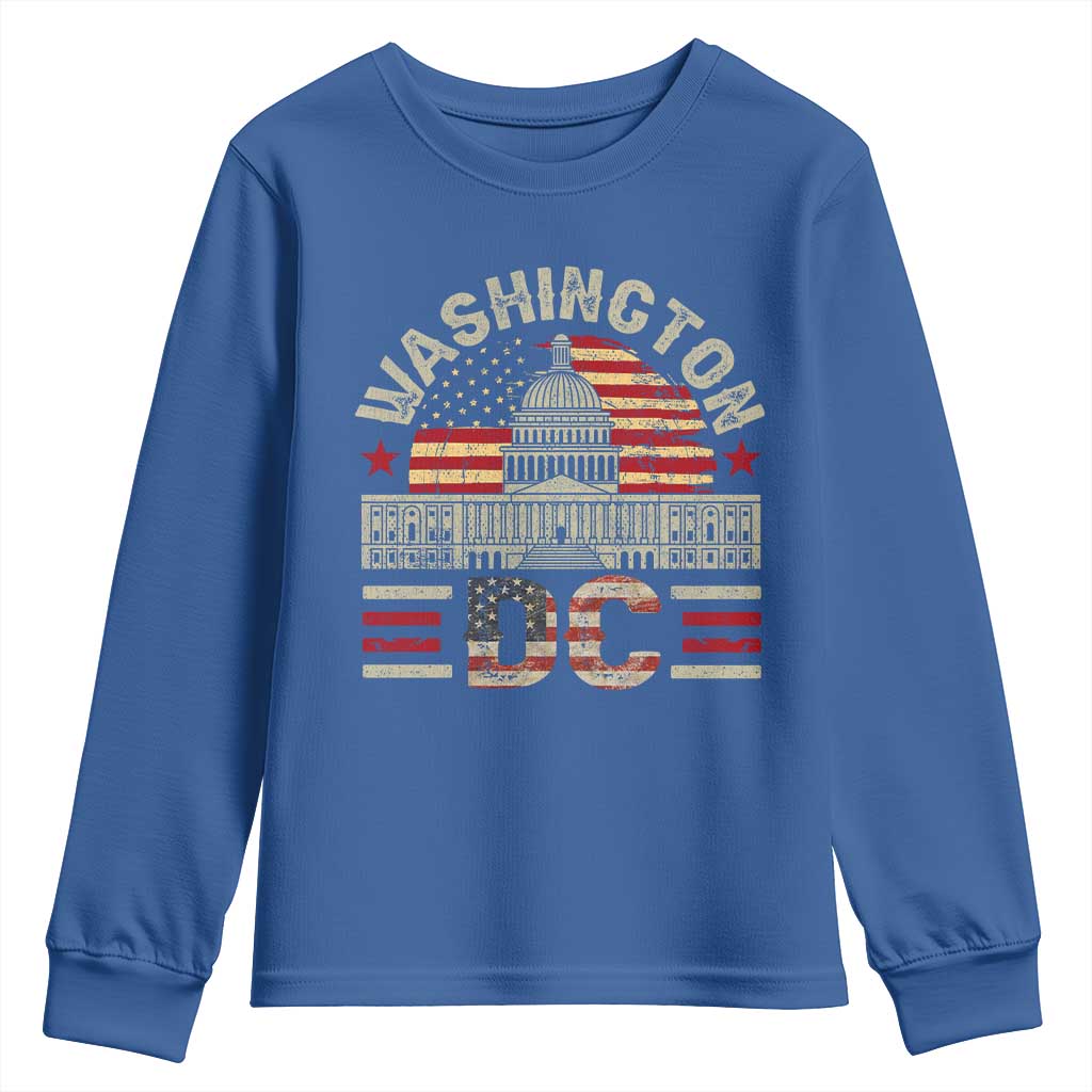 Washington DC Youth Sweatshirt Retro US Flag Souvenir Gift TS10 Royal Blue Print Your Wear