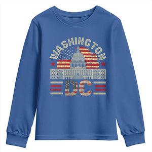 Washington DC Youth Sweatshirt Retro US Flag Souvenir Gift TS10 Royal Blue Print Your Wear