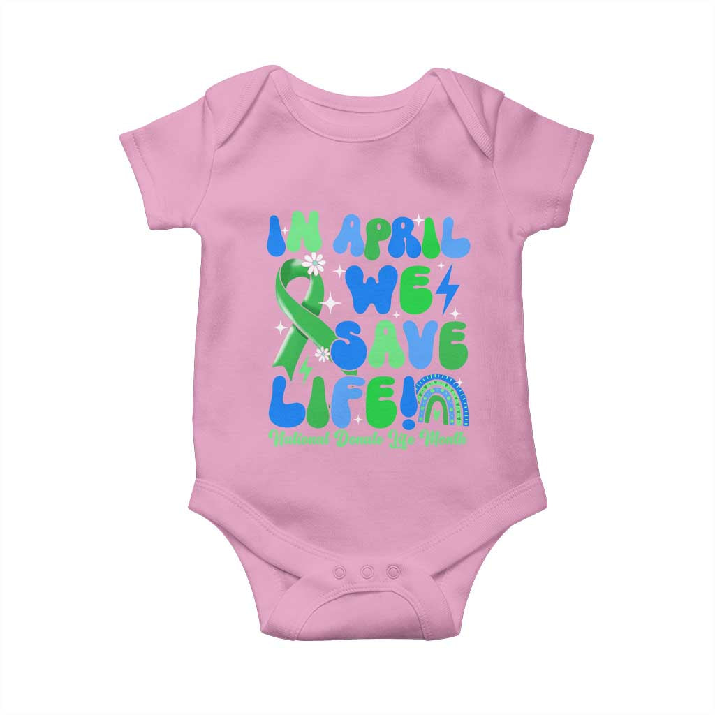 In April We Save Lives Organ Donation Donate Life Month Baby Onesie Green Ribbon TS10 Light Pink Print Your Wear