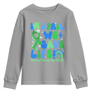 In April We Save Lives Organ Donation Donate Life Month Youth Sweatshirt Green Ribbon TS10 Sport Gray Print Your Wear