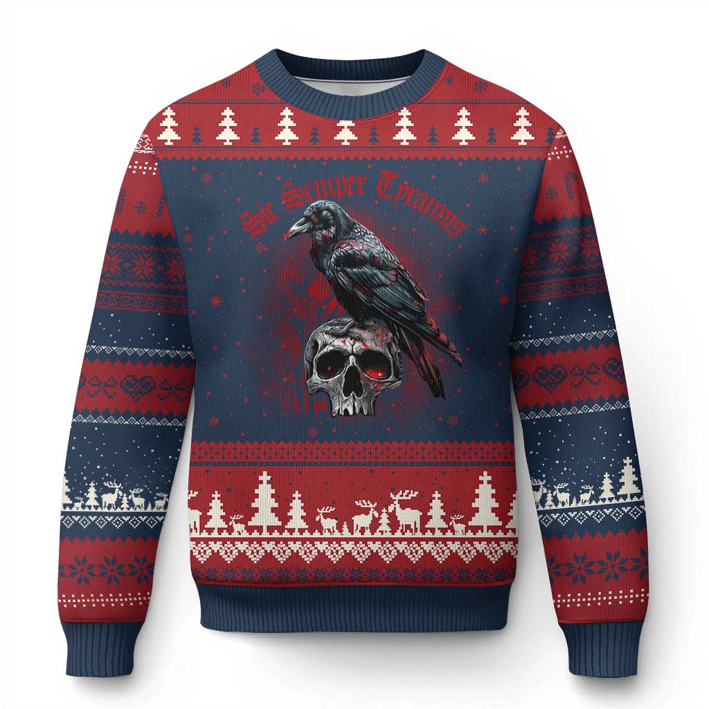 Sic Semper Tyrannis & Raven Ugly Christmas Sweater Protest Feminist Activist TS10 Navy Red Print Your Wear