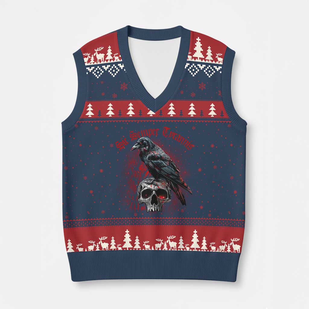 Sic Semper Tyrannis & Raven V-Neck Knit Sweater Vest Protest Feminist Activist TS10 Navy Red Print Your Wear