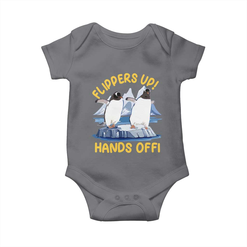 Penguins Resist Baby Onesie Flippers Up Hands Off Protest Against Tariffs TS10 Charcoal Print Your Wear