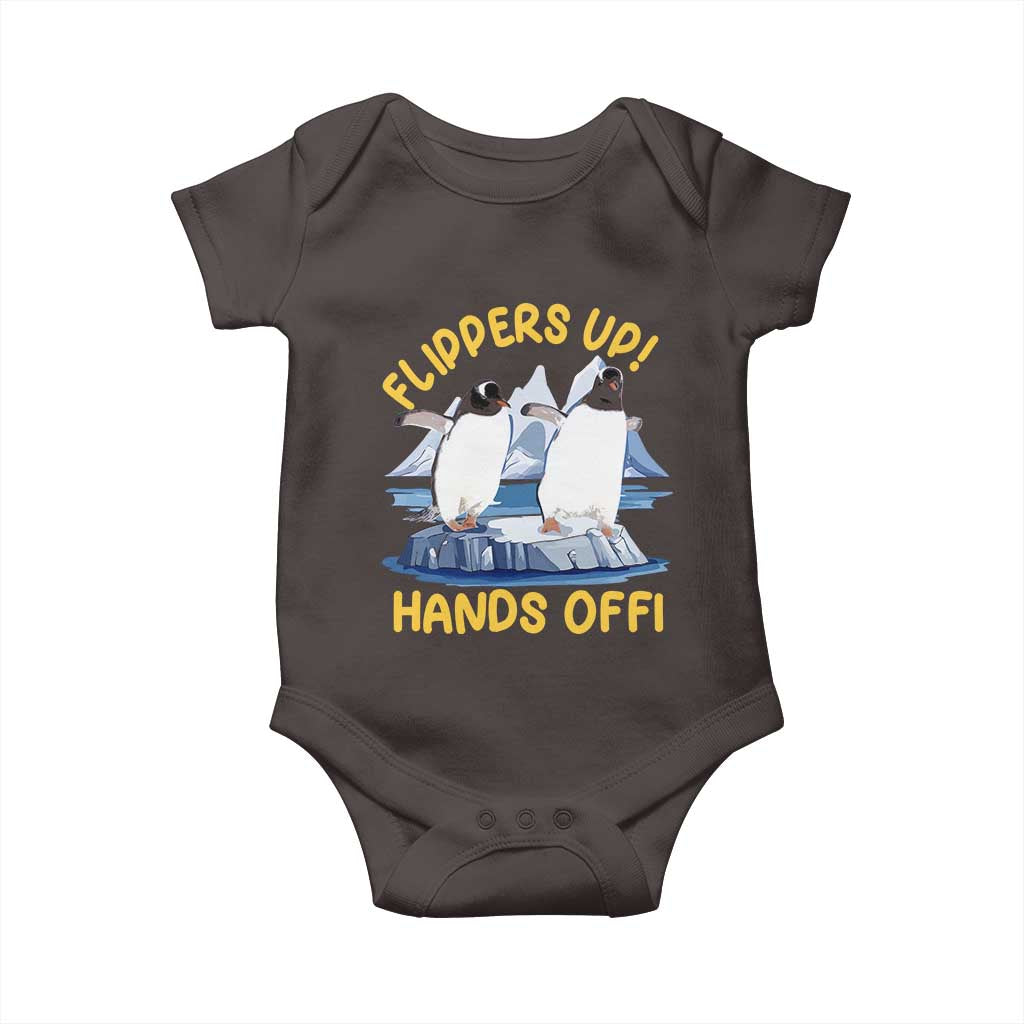 Penguins Resist Baby Onesie Flippers Up Hands Off Protest Against Tariffs TS10 Dark Chocolate Print Your Wear
