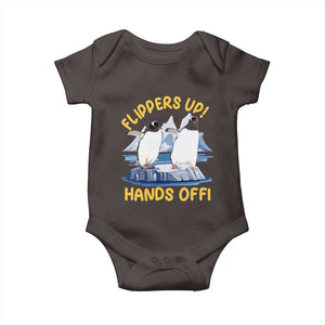 Penguins Resist Baby Onesie Flippers Up Hands Off Protest Against Tariffs TS10 Dark Chocolate Print Your Wear