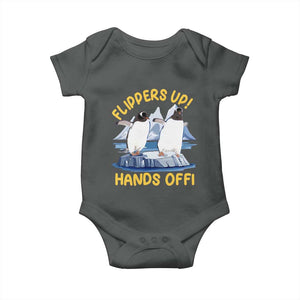 Penguins Resist Baby Onesie Flippers Up Hands Off Protest Against Tariffs TS10 Dark Heather Print Your Wear