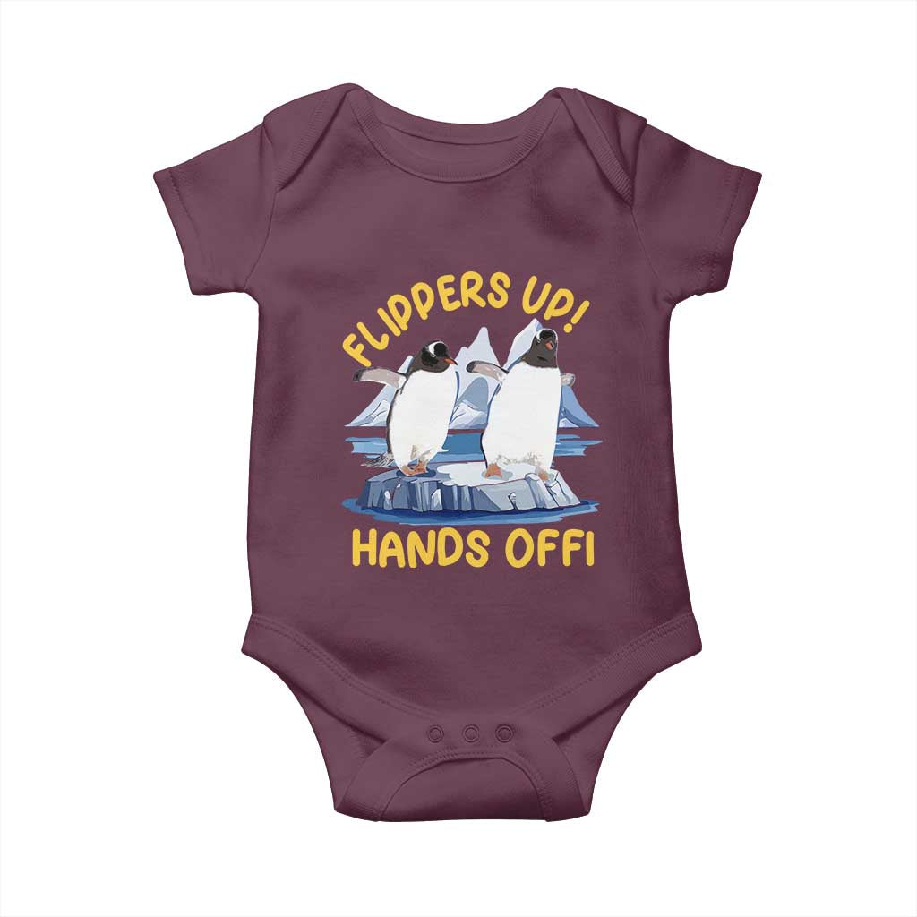 Penguins Resist Baby Onesie Flippers Up Hands Off Protest Against Tariffs TS10 Maroon Print Your Wear