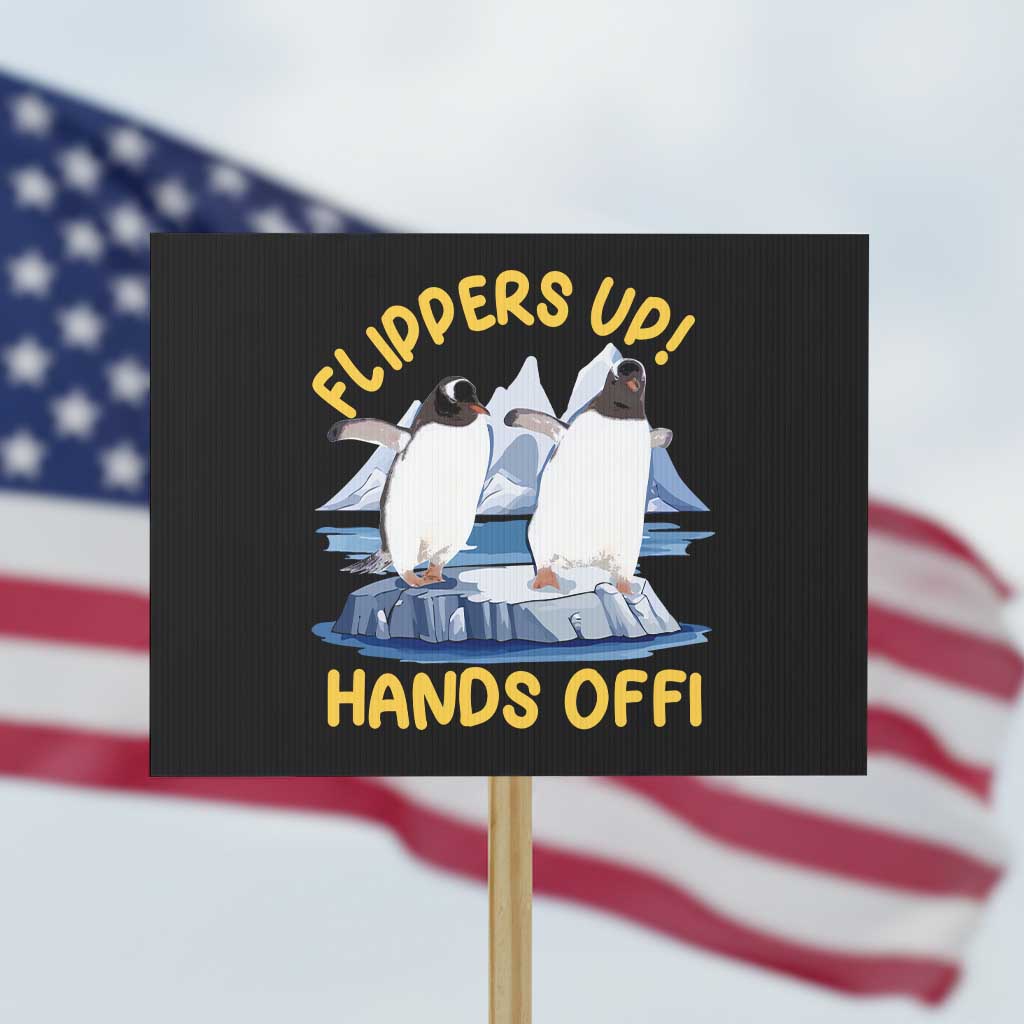Penguins Resist Protest Sign Flippers Up Hands Off Protest Against Tariffs TS10 Horizontal 18