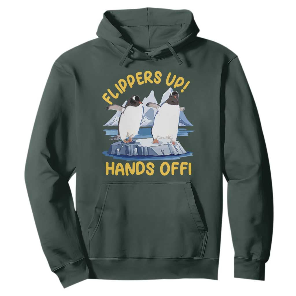 Penguins Resist Hoodie Flippers Up Hands Off Protest Against Tariffs TS10 Dark Forest Green Print Your Wear
