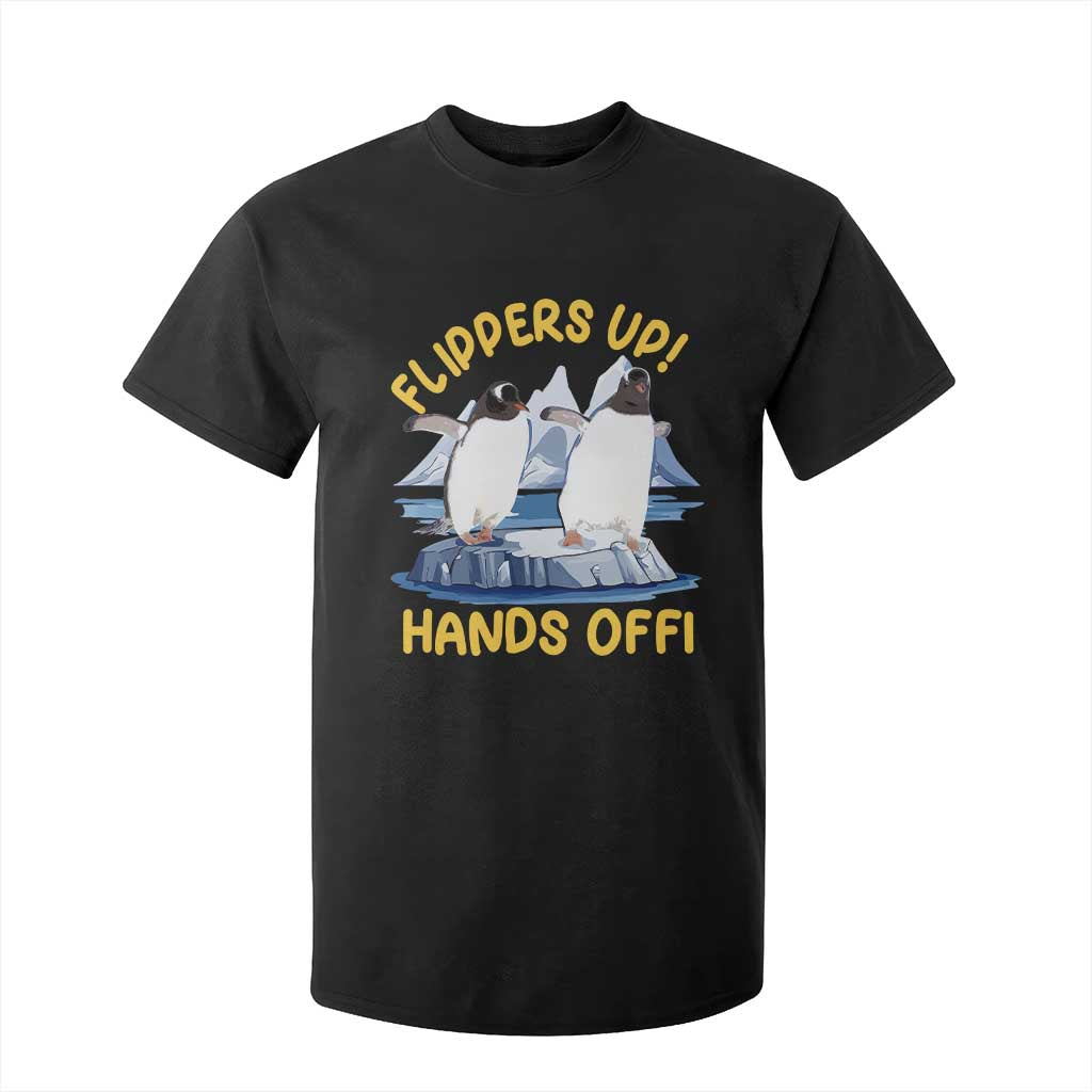 Penguins Resist T Shirt For Kid Flippers Up Hands Off Protest Against Tariffs TS10 Black Print Your Wear