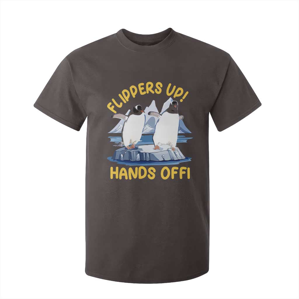 Penguins Resist T Shirt For Kid Flippers Up Hands Off Protest Against Tariffs TS10 Dark Chocolate Print Your Wear