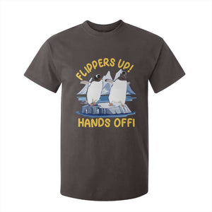 Penguins Resist T Shirt For Kid Flippers Up Hands Off Protest Against Tariffs TS10 Dark Chocolate Print Your Wear