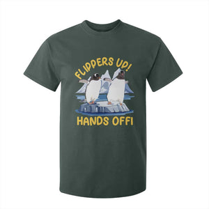 Penguins Resist T Shirt For Kid Flippers Up Hands Off Protest Against Tariffs TS10 Dark Forest Green Print Your Wear