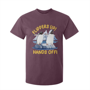 Penguins Resist T Shirt For Kid Flippers Up Hands Off Protest Against Tariffs TS10 Maroon Print Your Wear