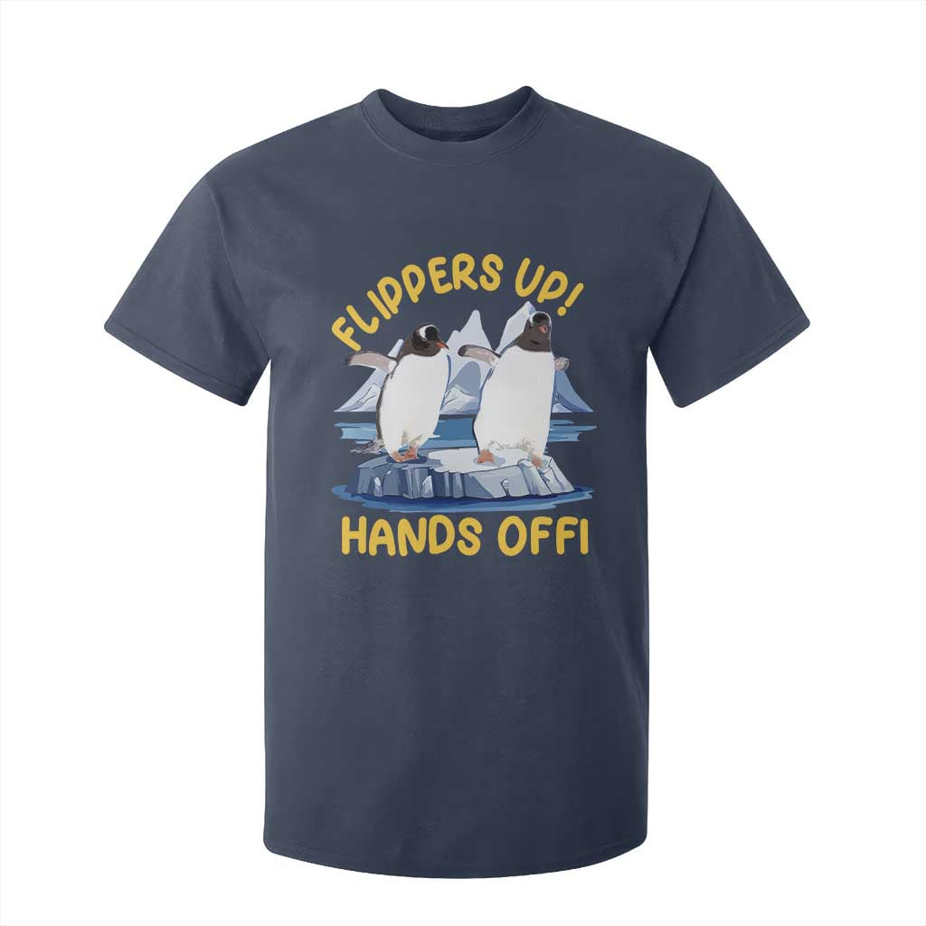 Penguins Resist T Shirt For Kid Flippers Up Hands Off Protest Against Tariffs TS10 Navy Print Your Wear