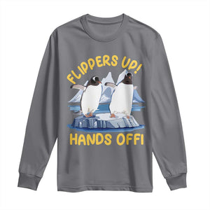 Penguins Resist Long Sleeve Shirt Flippers Up Hands Off Protest Against Tariffs TS10 Charcoal Print Your Wear