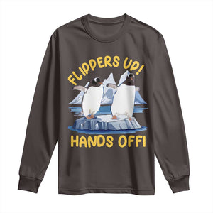 Penguins Resist Long Sleeve Shirt Flippers Up Hands Off Protest Against Tariffs TS10 Dark Chocolate Print Your Wear