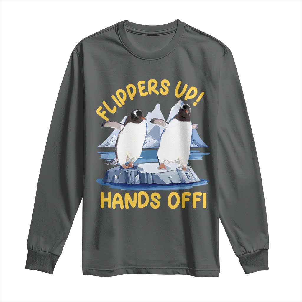 Penguins Resist Long Sleeve Shirt Flippers Up Hands Off Protest Against Tariffs TS10 Dark Heather Print Your Wear