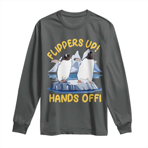 Penguins Resist Long Sleeve Shirt Flippers Up Hands Off Protest Against Tariffs TS10 Dark Heather Print Your Wear