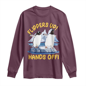 Penguins Resist Long Sleeve Shirt Flippers Up Hands Off Protest Against Tariffs TS10 Maroon Print Your Wear