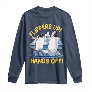 Penguins Resist Long Sleeve Shirt Flippers Up Hands Off Protest Against Tariffs TS10 Navy Print Your Wear