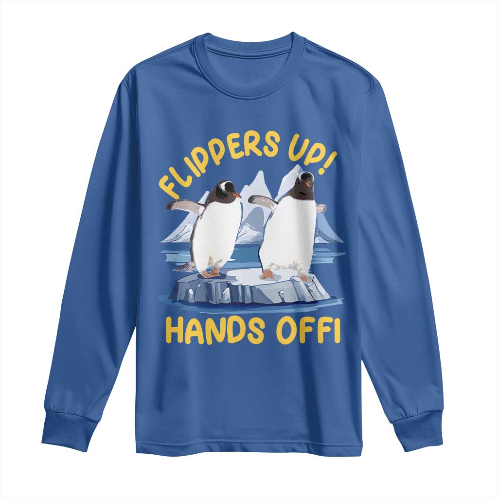 Penguins Resist Long Sleeve Shirt Flippers Up Hands Off Protest Against Tariffs TS10 Royal Blue Print Your Wear
