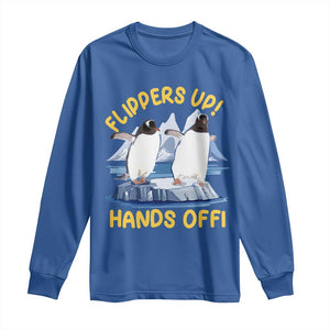 Penguins Resist Long Sleeve Shirt Flippers Up Hands Off Protest Against Tariffs TS10 Royal Blue Print Your Wear