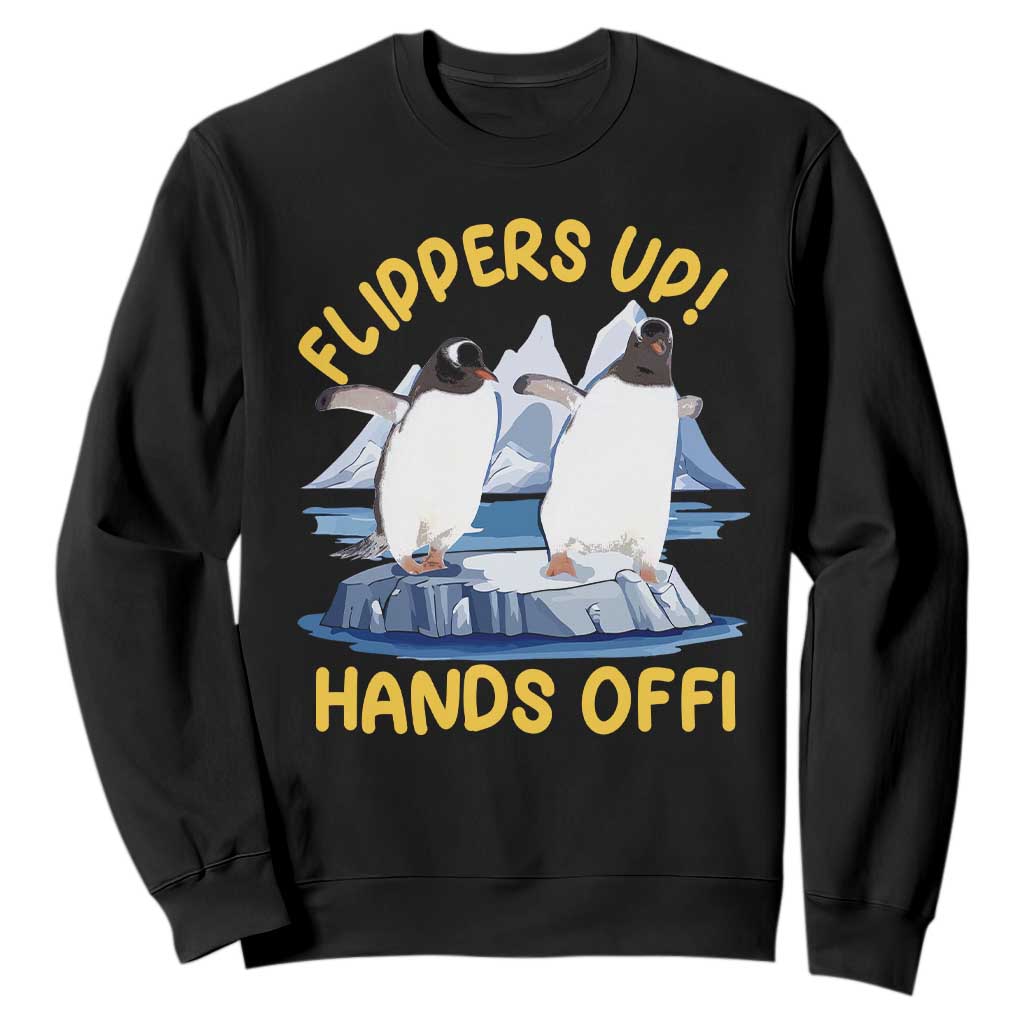 Penguins Resist Sweatshirt Flippers Up Hands Off Protest Against Tariffs TS10 Black Print Your Wear