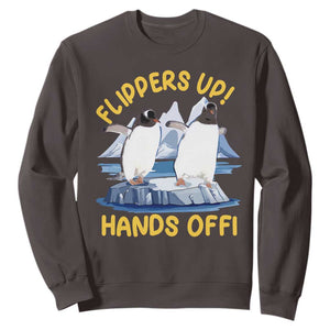 Penguins Resist Sweatshirt Flippers Up Hands Off Protest Against Tariffs TS10 Dark Chocolate Print Your Wear