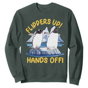 Penguins Resist Sweatshirt Flippers Up Hands Off Protest Against Tariffs TS10 Dark Forest Green Print Your Wear