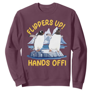 Penguins Resist Sweatshirt Flippers Up Hands Off Protest Against Tariffs TS10 Maroon Print Your Wear