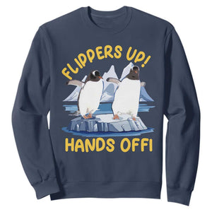 Penguins Resist Sweatshirt Flippers Up Hands Off Protest Against Tariffs TS10 Navy Print Your Wear