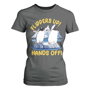 Penguins Resist T Shirt For Women Flippers Up Hands Off Protest Against Tariffs TS10 Dark Heather Print Your Wear