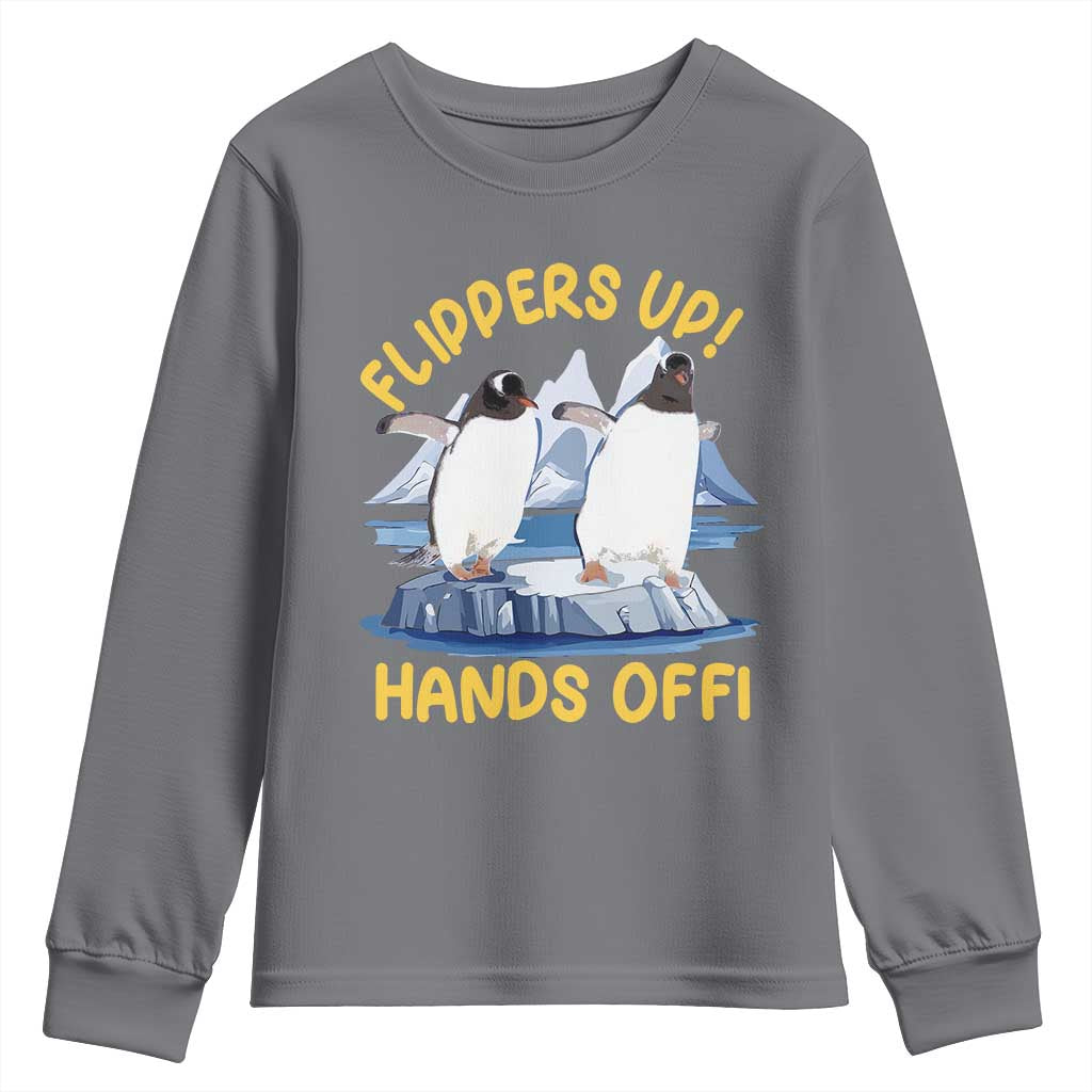 Penguins Resist Youth Sweatshirt Flippers Up Hands Off Protest Against Tariffs TS10 Charcoal Print Your Wear