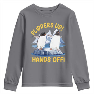 Penguins Resist Youth Sweatshirt Flippers Up Hands Off Protest Against Tariffs TS10 Charcoal Print Your Wear
