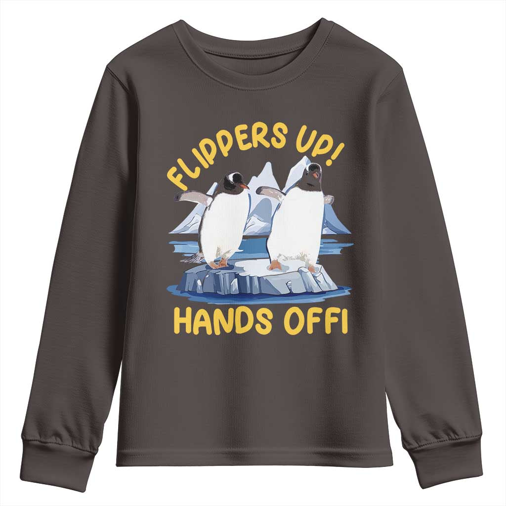 Penguins Resist Youth Sweatshirt Flippers Up Hands Off Protest Against Tariffs TS10 Dark Chocolate Print Your Wear