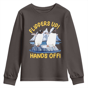 Penguins Resist Youth Sweatshirt Flippers Up Hands Off Protest Against Tariffs TS10 Dark Chocolate Print Your Wear