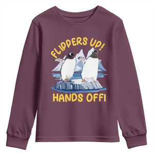 Penguins Resist Youth Sweatshirt Flippers Up Hands Off Protest Against Tariffs TS10 Maroon Print Your Wear