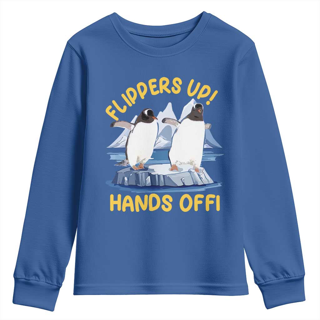 Penguins Resist Youth Sweatshirt Flippers Up Hands Off Protest Against Tariffs TS10 Royal Blue Print Your Wear