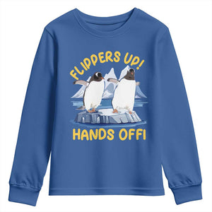 Penguins Resist Youth Sweatshirt Flippers Up Hands Off Protest Against Tariffs TS10 Royal Blue Print Your Wear