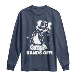 Funny Resist Penguins Long Sleeve Shirt Tariffs on Penguins? Really TS10 Navy Print Your Wear