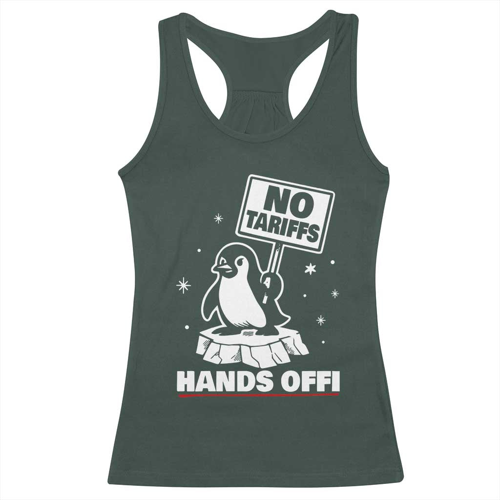 Funny Resist Penguins Racerback Tank Top Tariffs on Penguins? Really TS10 Dark Forest Green Print Your Wear
