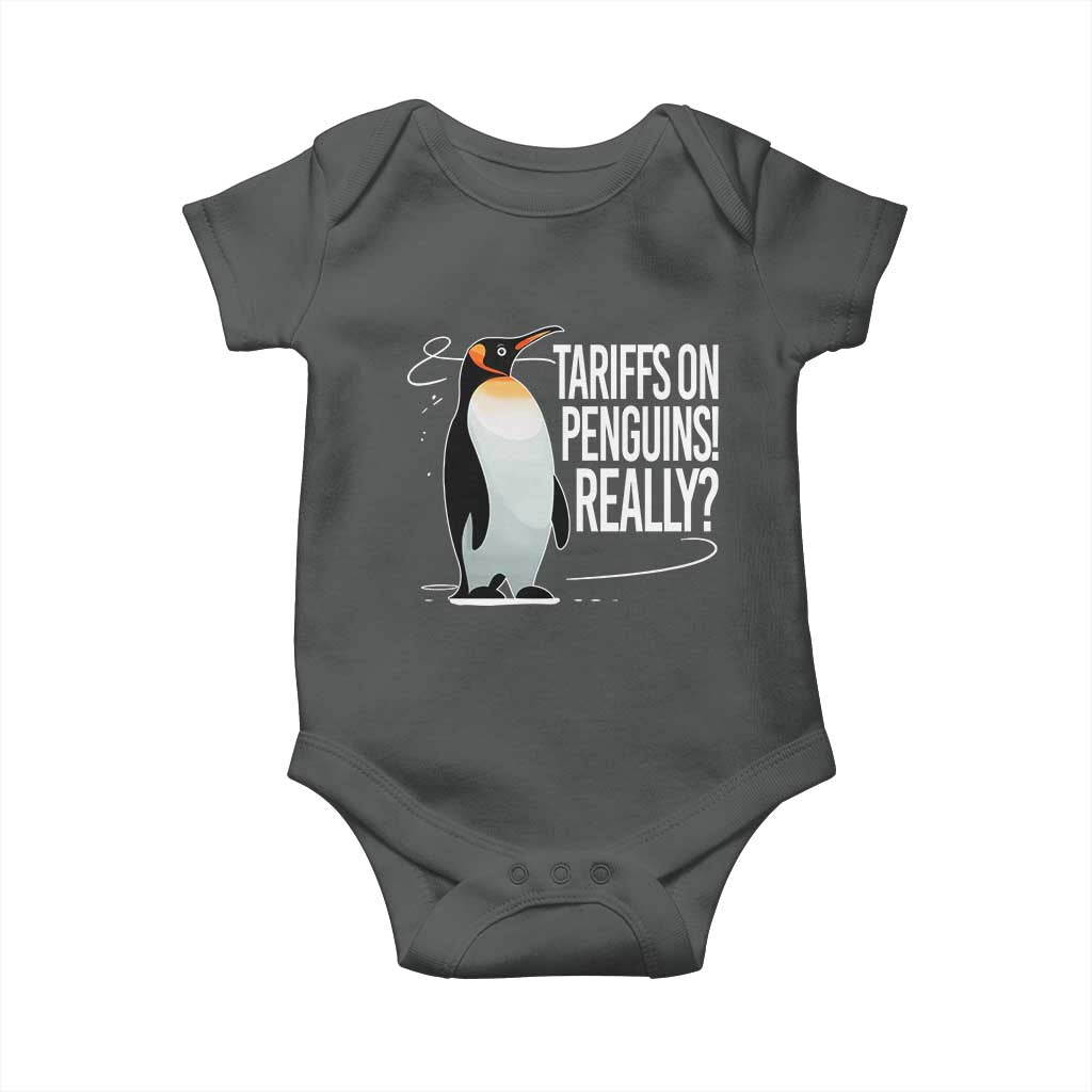 Hands Off Protest Baby Onesie Stand With Penguins Resist Against Tariffs TS10 Dark Heather Print Your Wear