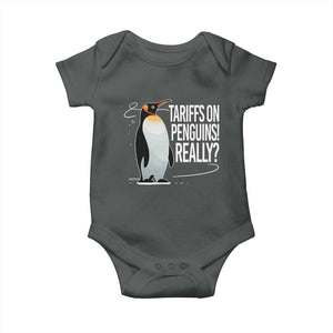 Hands Off Protest Baby Onesie Stand With Penguins Resist Against Tariffs TS10 Dark Heather Print Your Wear
