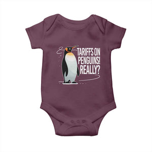 Hands Off Protest Baby Onesie Stand With Penguins Resist Against Tariffs TS10 Maroon Print Your Wear