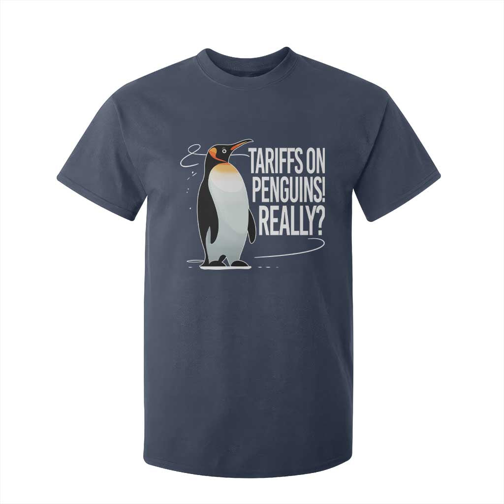 Hands Off Protest T Shirt For Kid Stand With Penguins Resist Against Tariffs TS10 Navy Print Your Wear