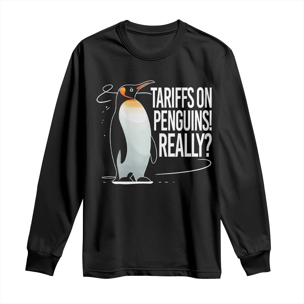 Hands Off Protest Long Sleeve Shirt Stand With Penguins Resist Against Tariffs TS10 Black Print Your Wear